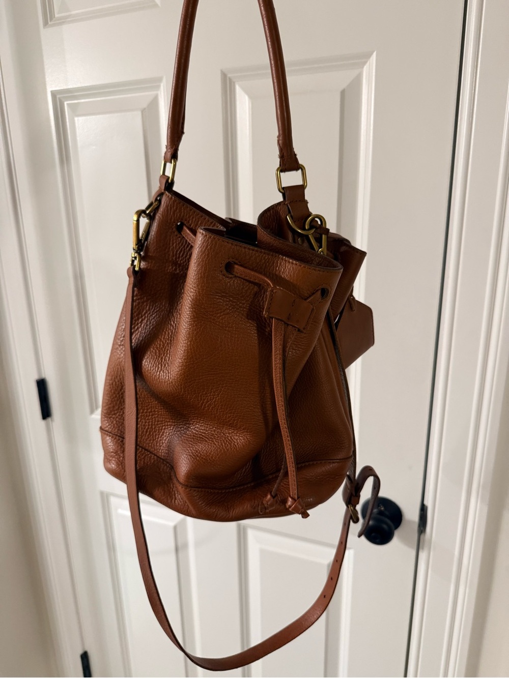 Madewell Brown Leather Drawstring Bucket Bag
